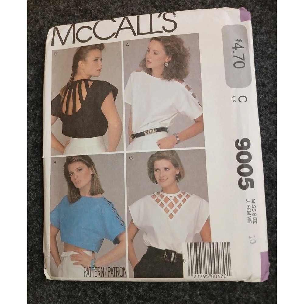 Vintage 1984 McCalls 9005 Sewing Pattern Misses Tops Lattice Cutout Size 10